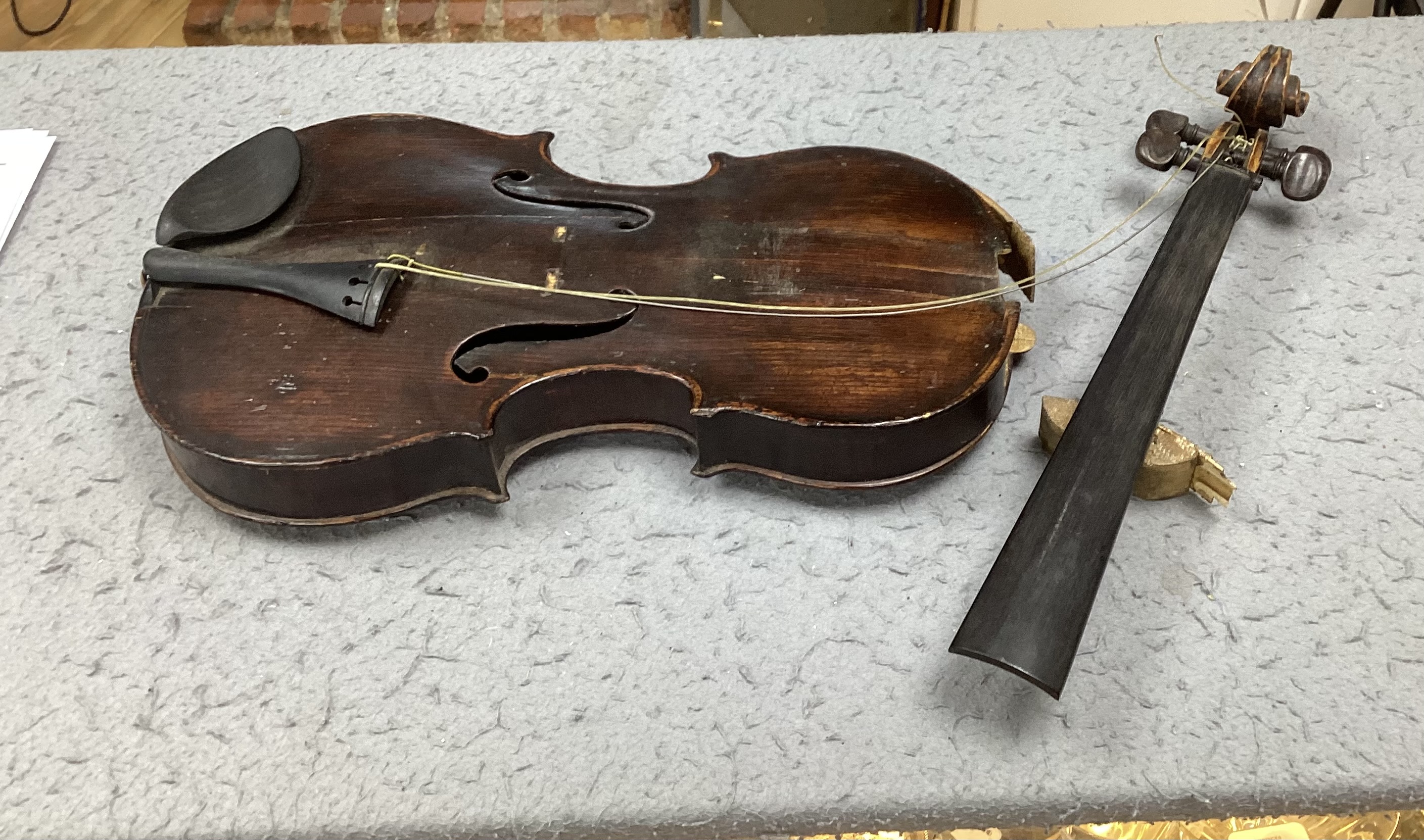 A George Craske (1797-1888) violin with a Hill & Son label, cased (a.f.)